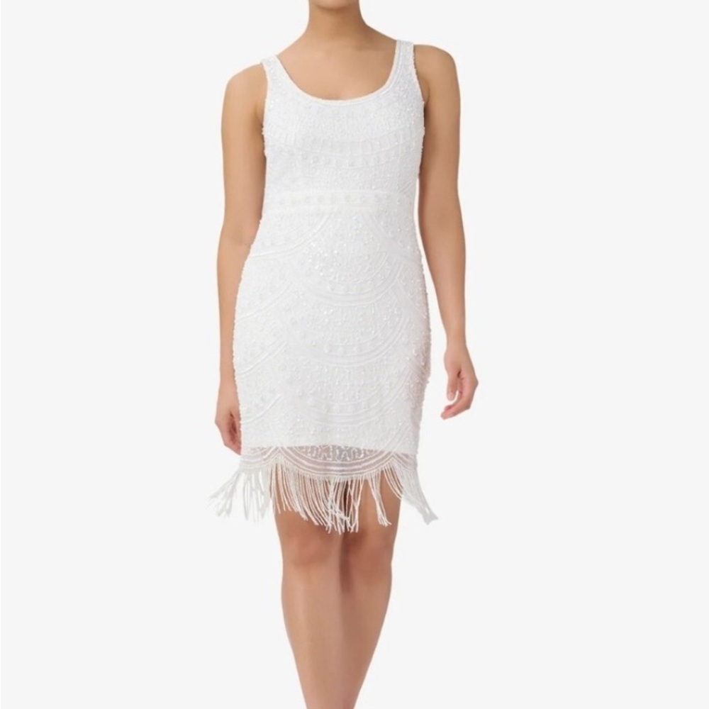 Adrianna Papell White Sheath Midi Dress Scoop Neck Sleeveless Bridal Shower